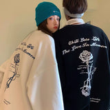 Men Hoodie Couple Wear Rose Sweater Men High Street Hip Hop