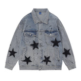 Men Denim Jacket Patterned Denim Jacket Washed and Worn Denim Jacket Men