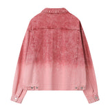 Men Denim Jacket Washed Tie-Dye Gradient Denim Jacket Men Workwear Denim Jacket Autumn