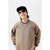 Unisex Hoodie Retro Patchwork Loose Crew Neck Pullover Sweatshirt Men and Women