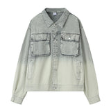 Men Denim Jacket Washed Tie-Dye Gradient Denim Jacket Men Workwear Denim Jacket Autumn
