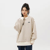 Unisex Hoodie Preppy Style Striped Loose round Neck Sweatshirt Men's Coat