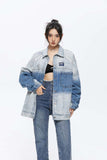 Unisex Jacket Autumn Gradient Color Block Denim Jacket Women's Clothing