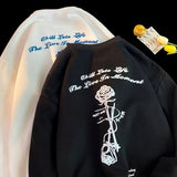Men Hoodie Rose round Neck Sweater Spring and Autumn Casual Loose Jacket