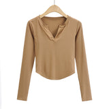Women T-shirt V-neck Long Sleeve Top Short-Sleeved T-shirt