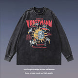 Men Long Sleeve Shirt Fashion Brand Vintage Printed Washed Long Sleeve T-shirt for Men and Women