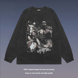 Men Long Sleeve Shirt Printed Leisure Washed-out Bottoming Long Sleeve T-shirt Men and Women