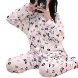 Kuromi Pajama Set Spring and Autumn Cute Cartoon Student Casual Suitable for Daily Wear Home Wear Two-Piece Suit