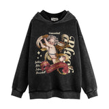 Men Hoodie Printed Hoodie Men's Autumn and Winter Loose Long Sleeve Washed Distressed Hooded