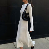 Women Sweater Dress Long Sleeve round Neck Knitted Maxi Dress Autumn Woolen Skirt