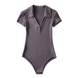 Women T-shirt Polo Collar Short Sleeve Tight Jumpsuit