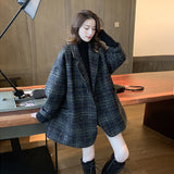 Plaid Trench Coat Fall Loose Plaid Woolen Coat Suit Coat for Women