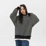 Unisex Hoodie Preppy Style Striped Loose round Neck Sweatshirt Men's Coat