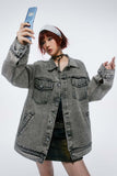 Unisex Jacket Autumn White Button Denim Coat