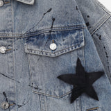 Men Denim Jacket Patterned Denim Jacket Washed and Worn Denim Jacket Men