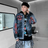 Men Denim Jacket Printed Jacket Men's Lapel Denim Jacket