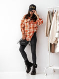 Plaid Trench Coat Autumn and Winter Long Sleeve Plaid Lapel Shirt Coat