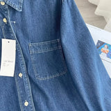 Women T-Shirt Women's Washed Denim Shirt Jacket Long Sleeve Retro