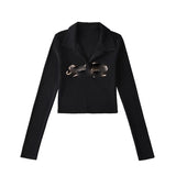 Women T-Shirt Retro Long-Sleeved Top Women's Ins Short T-shirt