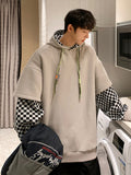 Men Hoodie Sweater Men's Spring and Autumn Stitching Design Sense Retro Hooded Coat