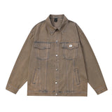 Men Denim Jacket Men's Spring and Autumn Hiphop Retro Washed Distressed Dirty Jacket