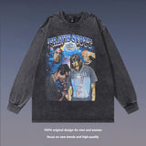 Men Long Sleeve Shirt Washed and Worn Long Sleeve T-shirt Men and Women Loose