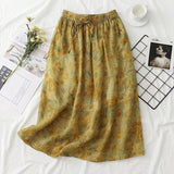 Women Skirt Summer Art Retro Skirt Printed Midi Skirt Loose