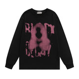 Men Hoodie Fuzzy Figure Head round Neck Sweater