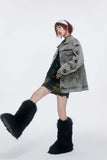 Unisex Jacket Autumn White Button Denim Coat