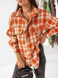 Plaid Trench Coat Autumn and Winter Long Sleeve Plaid Lapel Shirt Coat