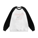 Men Hoodie Flocking Embroidered Kitten round Neck Sweater