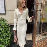 Women Sweater Dress Ruffles Knitted Dress Fall/Winter Sweater Dress Vintage