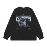 Men Long Sleeve Shirt Hiphop Retro Washed Long Sleeve Bottoming T-shirt Men and Women Vintage