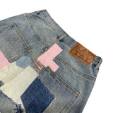 Kapital Jeans Pingtian Hehong Stitching Smiley Patch Ripped Embroidered Fashion Brand Denim Trousers