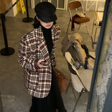 Plaid Trench Coat Winter Retro Checked Woolen Coat Coat for Women