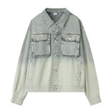 Men Denim Jacket Washed Tie-Dye Gradient Denim Jacket Men Workwear Denim Jacket Autumn