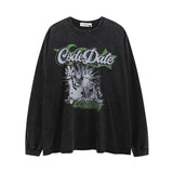Men Long Sleeve Shirt Vintage Printed Washed Distressed Long Sleeve T-shirt Men and Women Vibe Idle Style Loose
