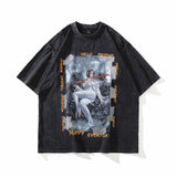 Men T Shirt Retro Portrait Printing Short Sleeve T-shirt Loose