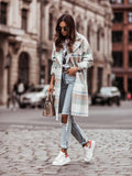 Plaid Trench Coat Woolen Women's Mid-Length Plaid plus Size Coat