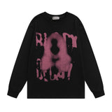 Men Hoodie Fuzzy Figure Head round Neck Sweater