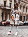 Plaid Trench Coat Woolen Women's Mid-Length Plaid plus Size Coat