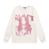 Men Hoodie Fuzzy Figure Head round Neck Sweater