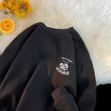 Men Hoodie Rose round Neck Sweater Spring and Autumn Casual Loose Jacket
