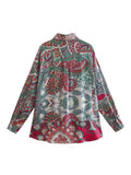 Women T-Shirt Women's Autumn Loose Printed Long-Sleeved Shirt Polo Collar Top