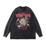 Men Long Sleeve Shirt Fashion Brand Vintage Printed Washed Long Sleeve T-shirt for Men and Women