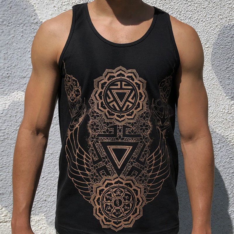 Men T Shirt Printed Men's Sports Vest Cotton Bodybuilding