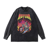 Men Long Sleeve Shirt Washed Long Sleeve T-shirt Male and Female Trendy Brand Distressed Bottoming Shirt
