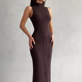 Women Sweater Dress Knitted Turtleneck Sleeveless Tight Skirt Spring and Summer Dress