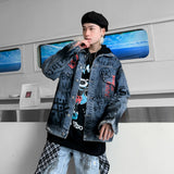 Men Denim Jacket Printed Jacket Men's Lapel Denim Jacket
