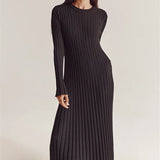 Women Sweater Dress Long Sleeve round Neck Knitted Maxi Dress Autumn Woolen Skirt
